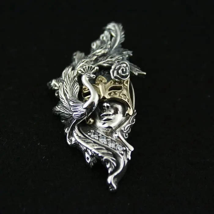 

S925 pure silver pendants cutout carved improper face silver ball copper mix match gothic vintage pendant for Men Wen's pendant