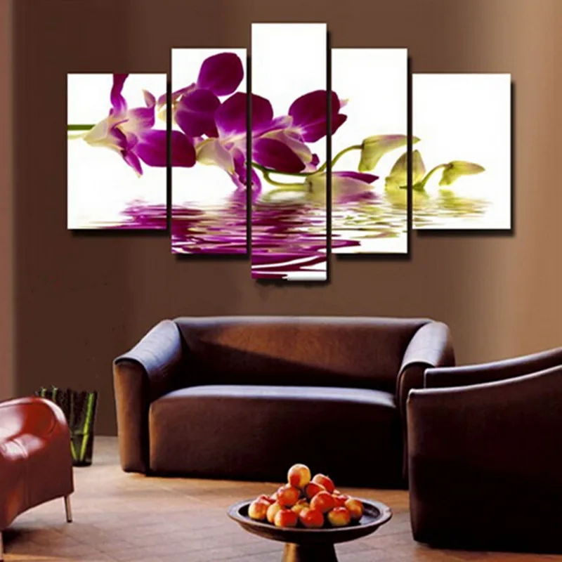 

5 Panel Canvas Painting Hand Painted Abstract Flower Oil Paintings Modern Purple Butterfly Pictures Floral Home Decor Wall Art