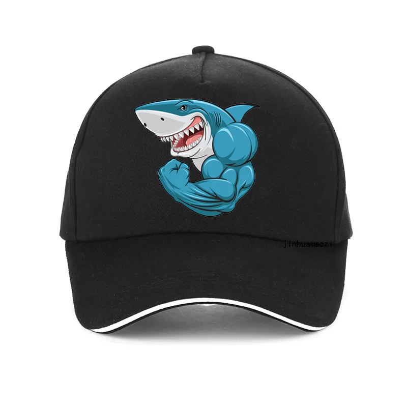 Бейсбольная кепка с мультяшными мышцами и акулами; модная кепка-боксер; регулируемая шапка для папы; Хип-хоп бейсболки - Цвет: Черный