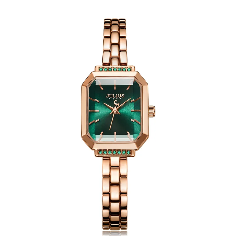 Новинка, женские роскошные часы с кристаллами, браслет из нержавеющей стали, женские часы Julius, женские повседневные часы, JA-1064 - Цвет: Зеленый