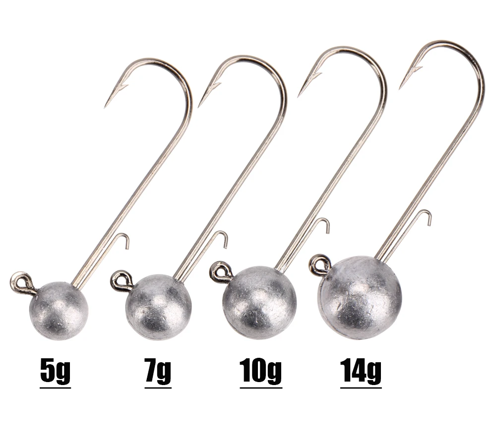 RoseWood 4pcsLot Weedless Jig Ball Hook, 5g7g10g14g Worm Shad Jig Head Barbed Fishing Hooks Lures Bait  (3)