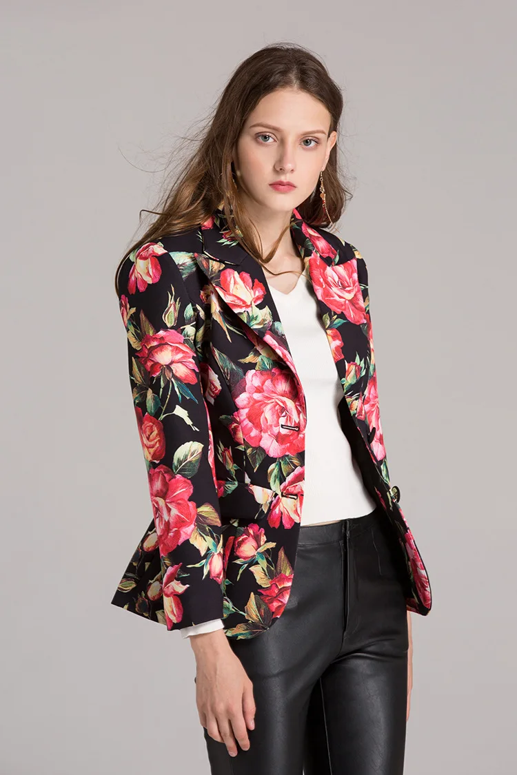 Urumbassa women floral print blazers coat 2018 spring runways slim fit coat Fashion ladies elegant short coat Urumbassa women floral print blazers coat 2018 spring runways slim fit coat Fashion ladies elegant short coat