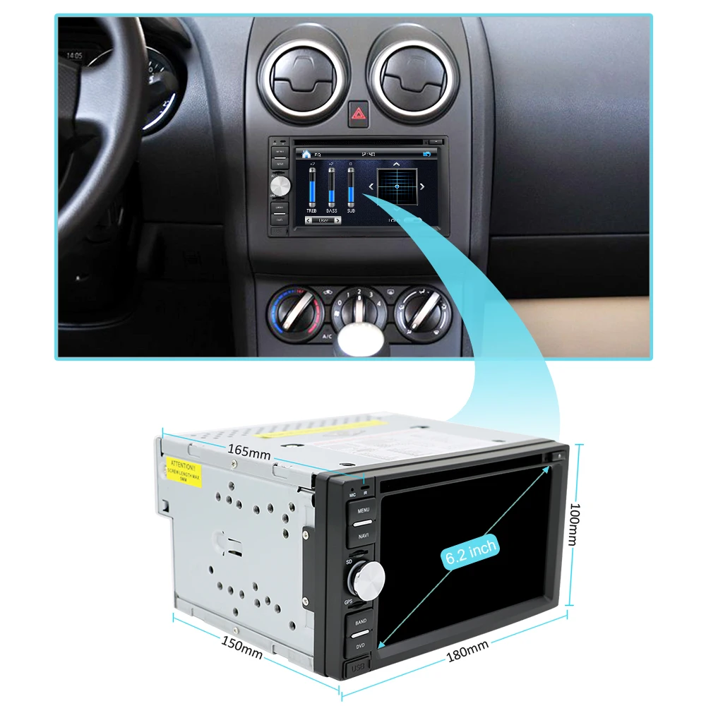 Двойной автомобильный DVD плеер Eunavi 2 Din для ПК Универсальный с GPS навигацией MP3