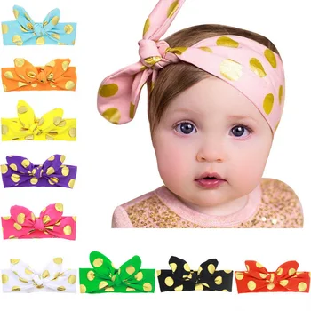 

DHL 500pcs Kids Foil Stamping Polka Dot Headbands Babe Turban Bowknot Rabbit Ear Hairband