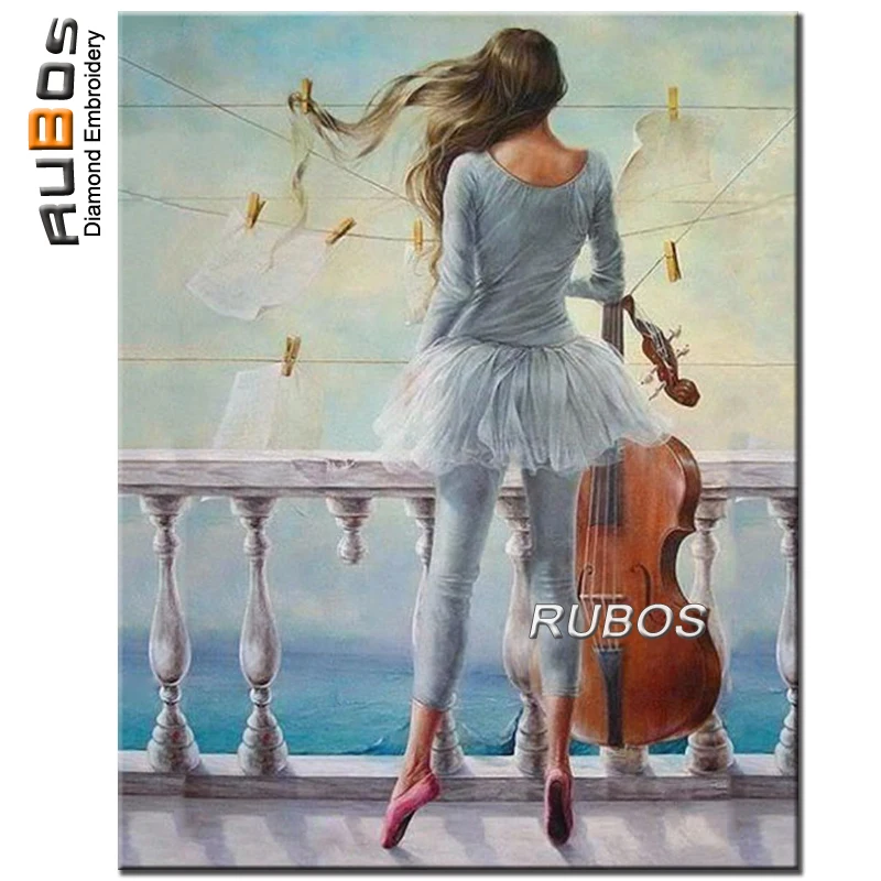 

RUBOS DIY 5D Diamond Mosaic Beauty Girl Cello Diamond Embroidery Rhinestone Diamond Painting Needlework Wall Picture Sticker