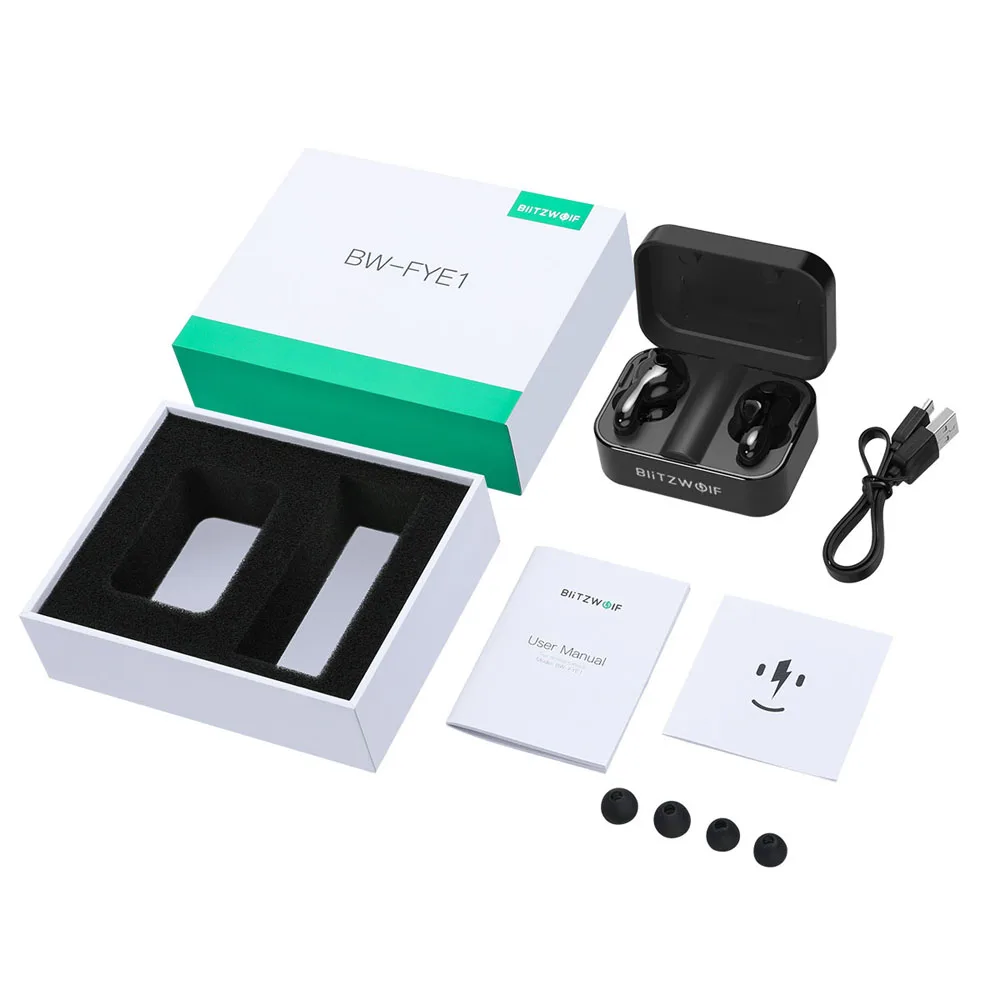 Blitzwolf bluetooth V5.0 TWS Wireless Earphone Stereo Earbuds Waterproof Microphone Sport Headsets with Charging Box for Phone