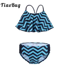 TiaoBug/купальник-танкини на бретельках с зигзагообразным узором для девочек; детский купальник; Верх купальника с нижними шортами; пляжная одежда