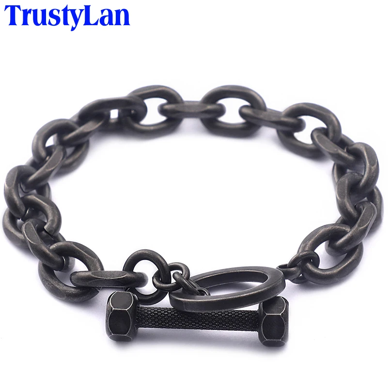 Мужские Винтажные браслеты цепочки TrustyLan черные из нержавеющей стали в форме