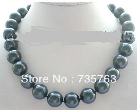 

xiuli 00735 Natural 16mm Tahiti Black Round Shell Pearl Necklace