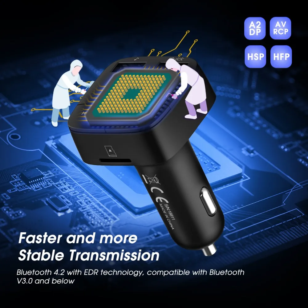 VicTsing Wireless Car Kit Hands-free Radio Transmitter Adapter Bluetooth FM Transmitter USB Car Charger Micro SD TF Music Player (7)