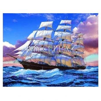 

Sea wave 5D Diamond Painting Kit Sailing Ship Pirate Boat Diamond Embroidery Cross Stitch DIY Rhinestone Mosaic Full Wall Decor