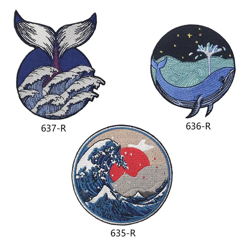 

Embird patches Embroidered sew on clothing patches Whale In the Sea ceo-friendly handmade 3D patch embroidery iron on patch