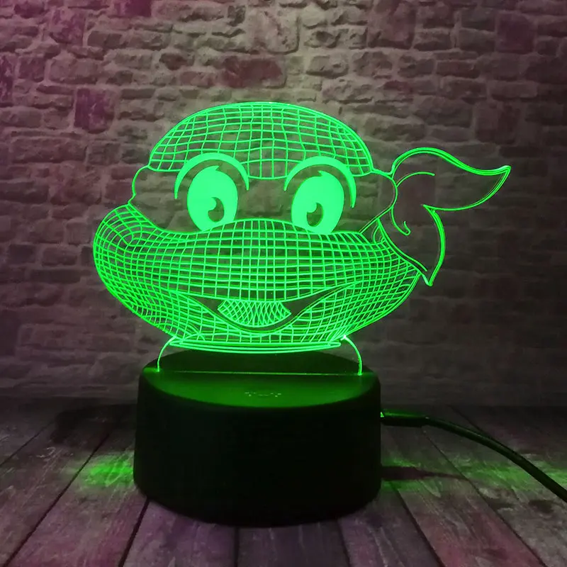 

Turtle Mask Anime Figure 3D Illusion Led Lamp Colorful Touch Nightlight Flash Lighting Luminous Sea Turtle Animal Model Toys