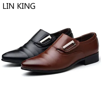 

LIN KING Big Size Design 38-48 Pu Leather Formal Shoes Men Pointed Toe Business Office Dress Shoes Slip On Man Oxfords Shoes