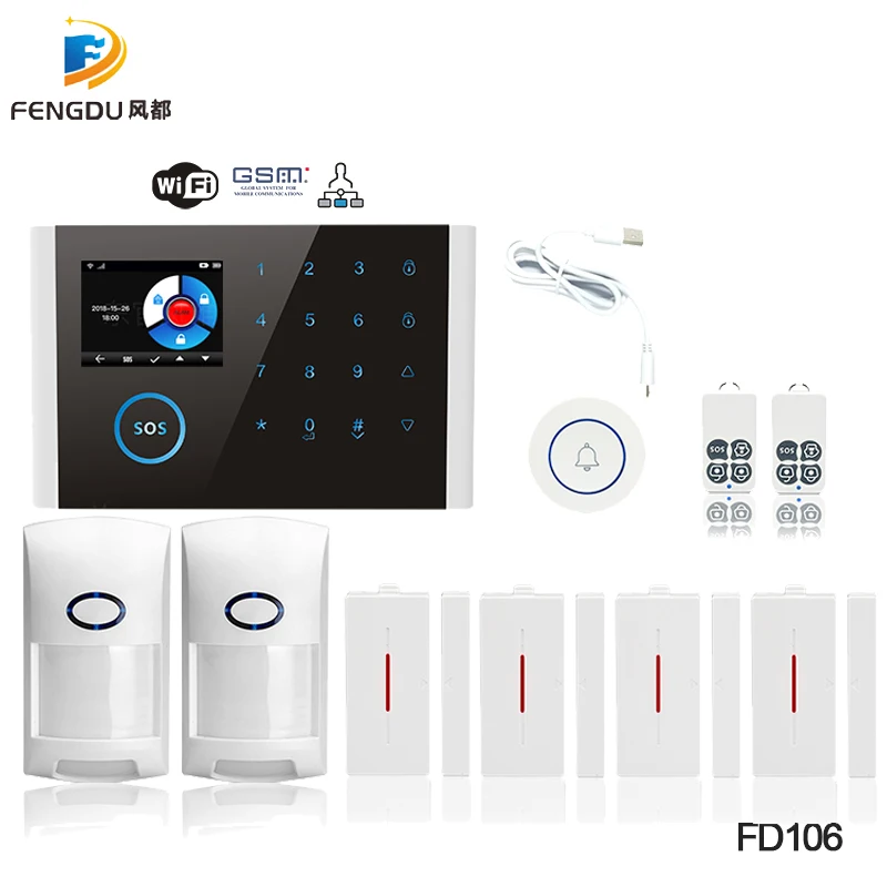 

2019 Newest Wireless Home Security WIFI GSM GPRS Alarm System APP Remote Control Disarm System With 2.4 inch TFT Touch Panel
