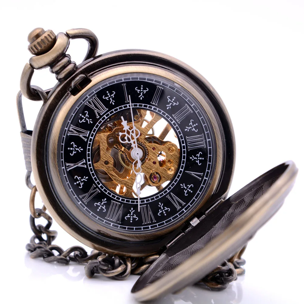 Steampunk Retro Mens Womens Hand Wind Mechanical Skeleton Gears Pocket