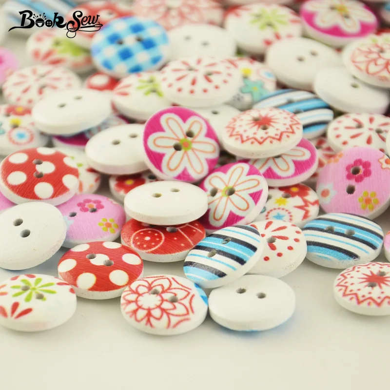 

Booksew Sewing Acceessory DIY Crafts Decoration Painted Lovely Colorful 15mm Width 2 Holes Wooden Buttons 100pcs/lot Handmake