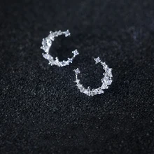 MloveAcc Роскошные настоящие 925 пробы серебристый неправильной формы в форме Луны серьги-гвоздики w/прозрачный CZ для женщин девочек Подарки
