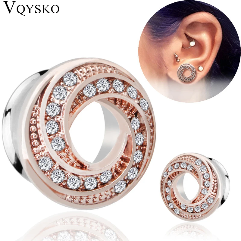 

Romantic Rose Gold /Silver Ear Plug Stainless Steel Saddle Ear Gauges Double Flared Ear Expander Piercing Jewelry For Women