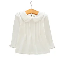 Осенняя Блузка для девочек наивысшего качества; белые хлопковые рубашки с длинными рукавами; модные рубашки принцессы для маленьких девочек; топы для малышей; DQ954