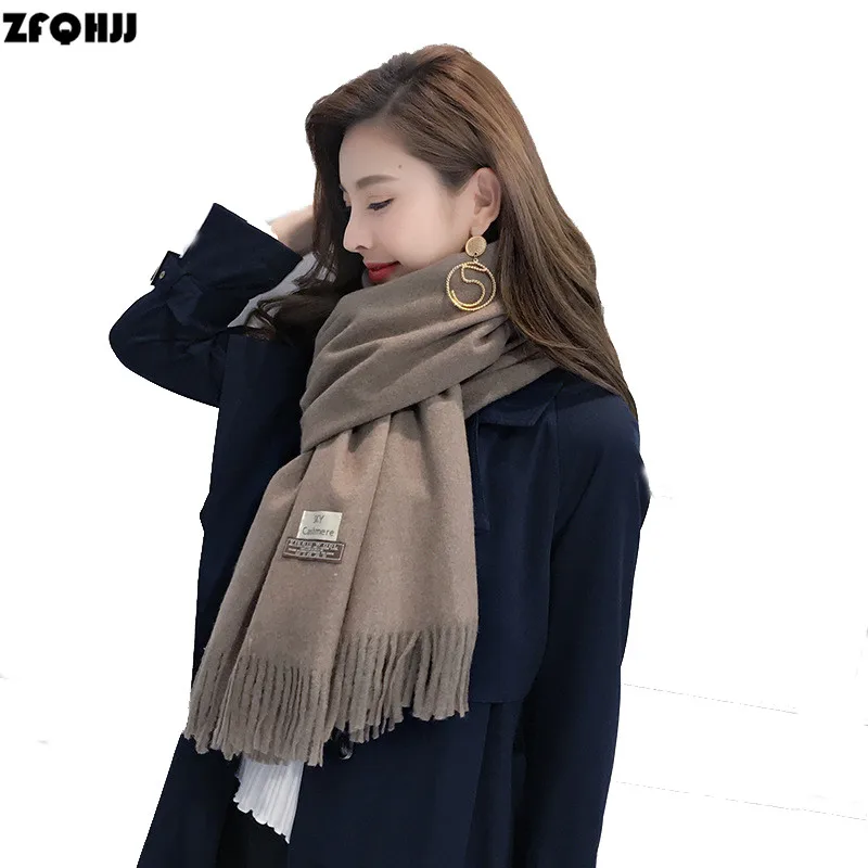 ZFQHJJ Women Cashmere Scarf Solid Color Winter Warm Large Long