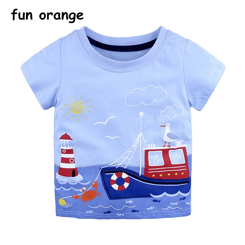 

Fun Orange Boys Tops Summer Children T shirts Boys Clothes Kids Tee Shirt Fille 100% Cotton Character Print Baby Boy Clothing