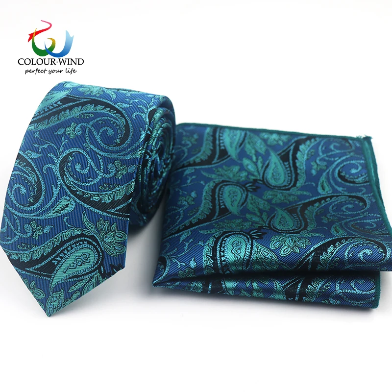 

2019 Formal Style Men Polyester Necktie Set 2PCS Paisley Neck Tie 7CM Pocket Square Skinny Tie Handkerchief Suit Men Accessories
