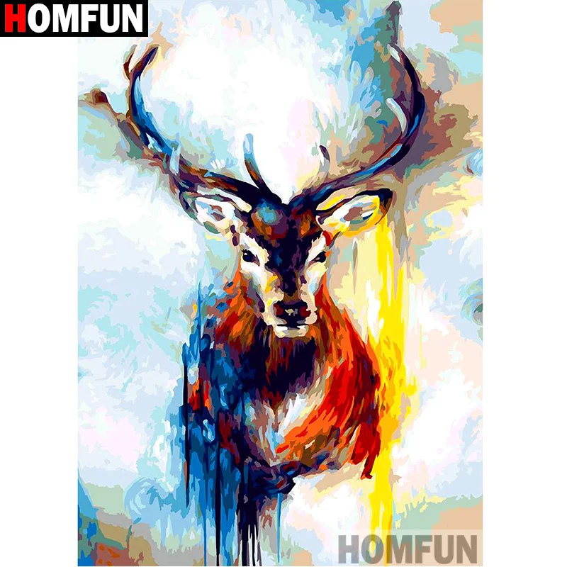 

HOMFUN Full Square/Round Drill 5D DIY Diamond Painting "Oil painting deer" Embroidery Cross Stitch 3D Home Decor Gift A12688