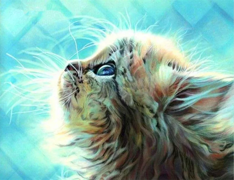

Focused cat Art Hand-painted Creative Digital Oil Painting 24 Color Pigment Brush Painting DIY Painting By Number