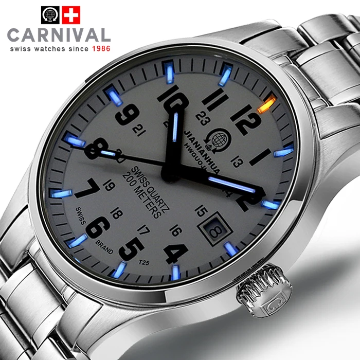 

Tritium Gas Luminous Carnival Brand Watch Men Waterproof Quartz Watch Male Full Steel Military Blue watches relogio masculino