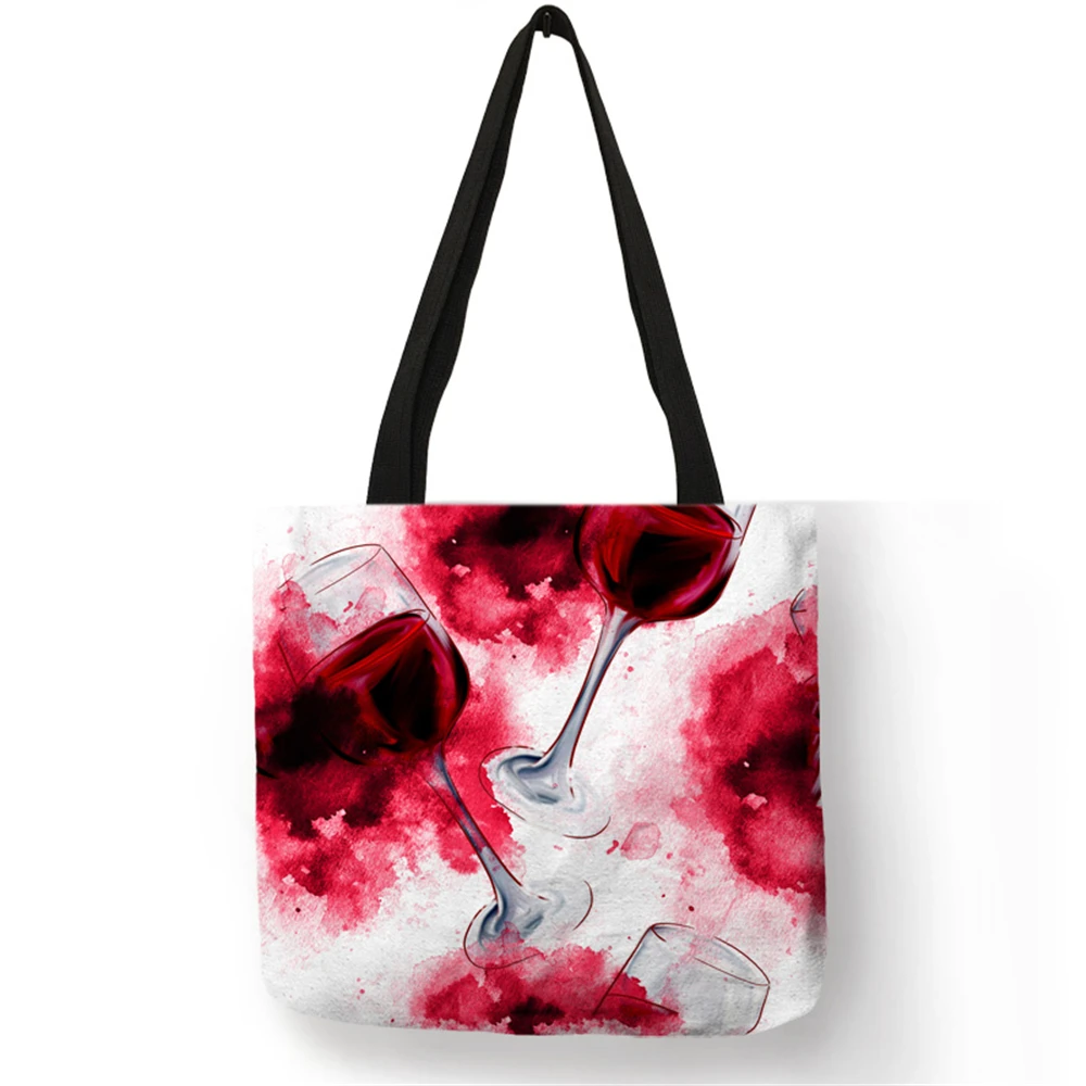  Red Wine Cup Art Painting Tote Bags Women Lady Reusable Shopping Bags Customize Linen bag With Prin - 32910300811