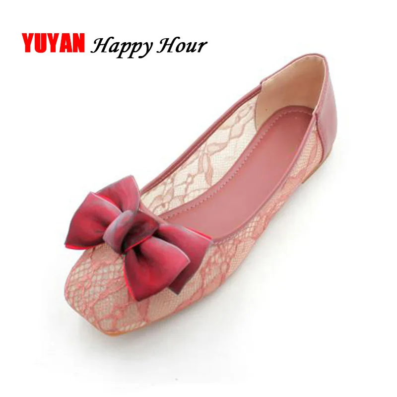 

2019 Spring Summer Flats Women Ballet Shoes Lace Luxury Brand Ladies Boat Shoes Sweet Bowknot A1106