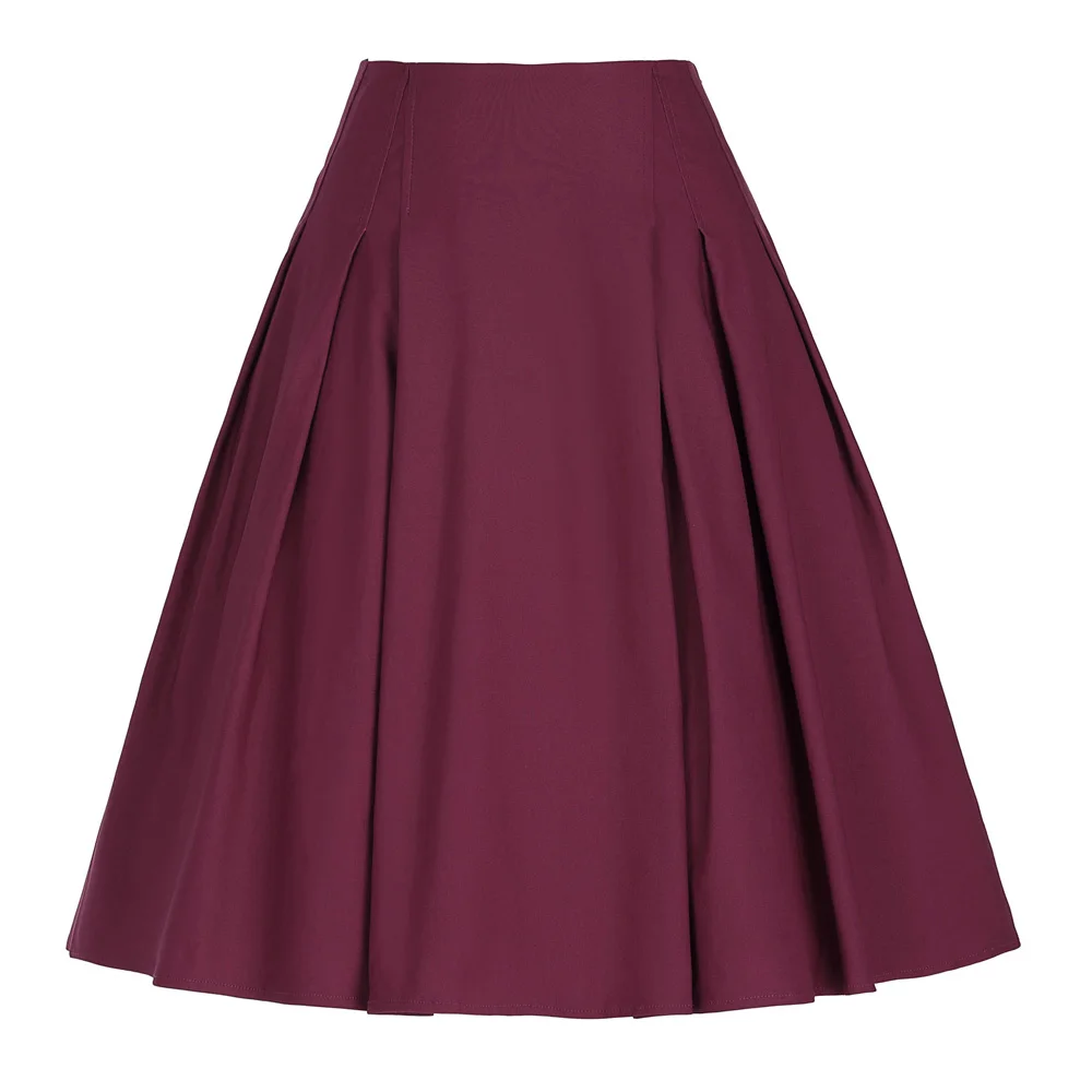 Твердые Faldas высокая миди юбка Летняя женская повседневная юбка хорошая эластичная короткая юбка Saias молния плиссированная винтажная 1950s - Цвет: Wine