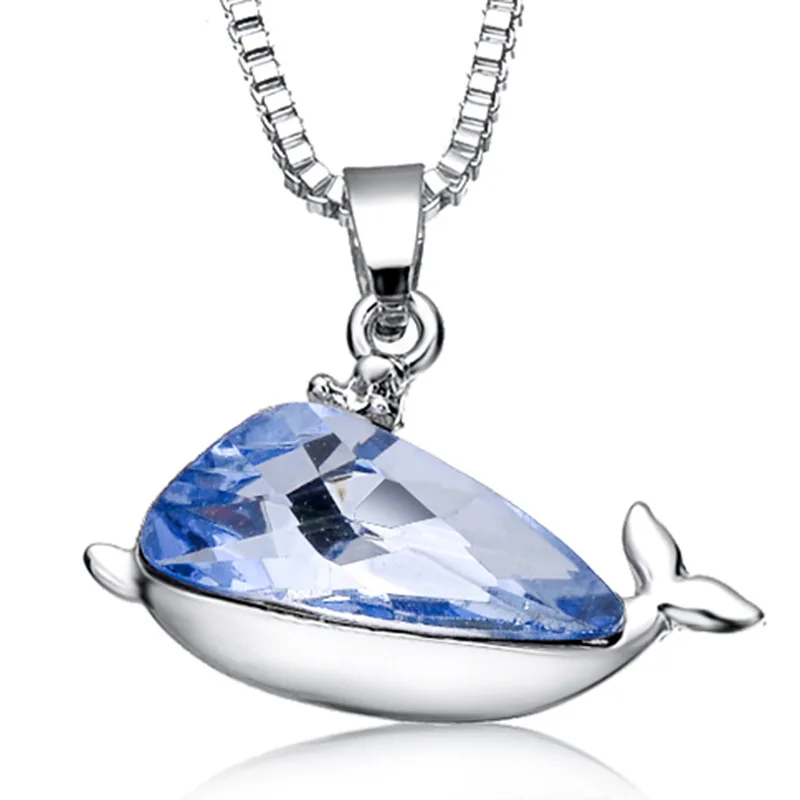 

Popular Creative Jewelry Austrian Crystal Zircon Whale Pendant Necklace Of Women Gifts Blue/Yellow/Purple Color To Options