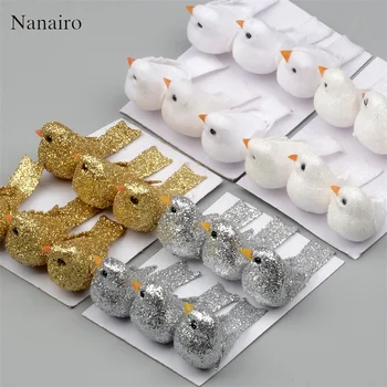 

12pcs 4.5*2cm Foam Artificial Bird Flower Supplies For Wedding Christmas Tree Decoration DIY Scrapbooking Wreath Fake Flowers