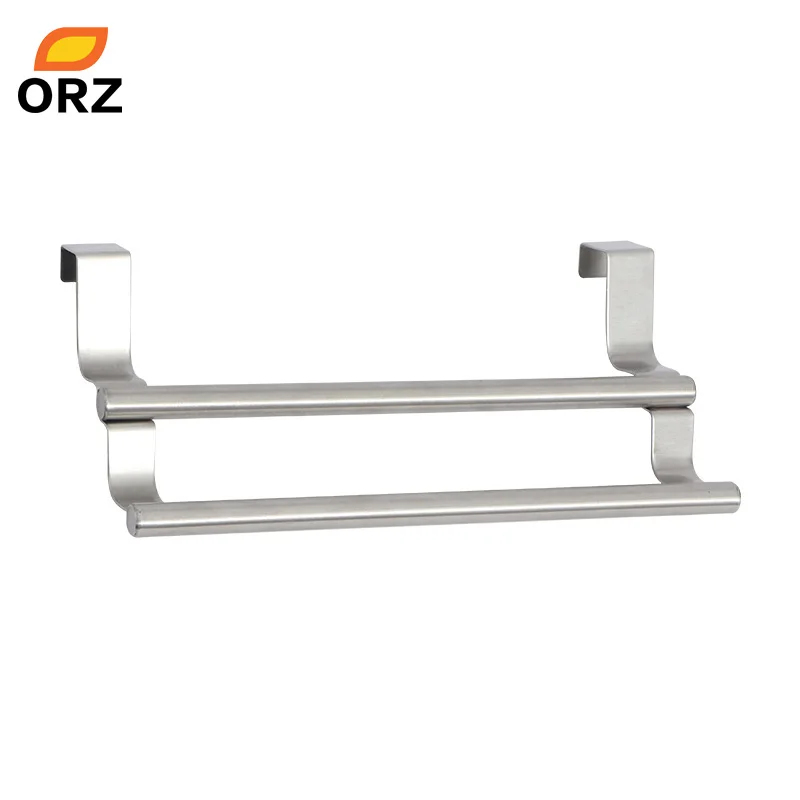 ORZ Kitchen Cabinet Towel Rack Stainless Steel Hook Type Towel Bar Holder Shelves Hanging Over Door Bathroom Storage Hanger