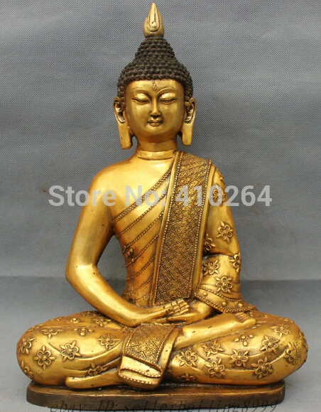 

16" Tibet Bronze Gilt Shakyamuni Buddha Statue Folk Thailand Sakyamuni Joss