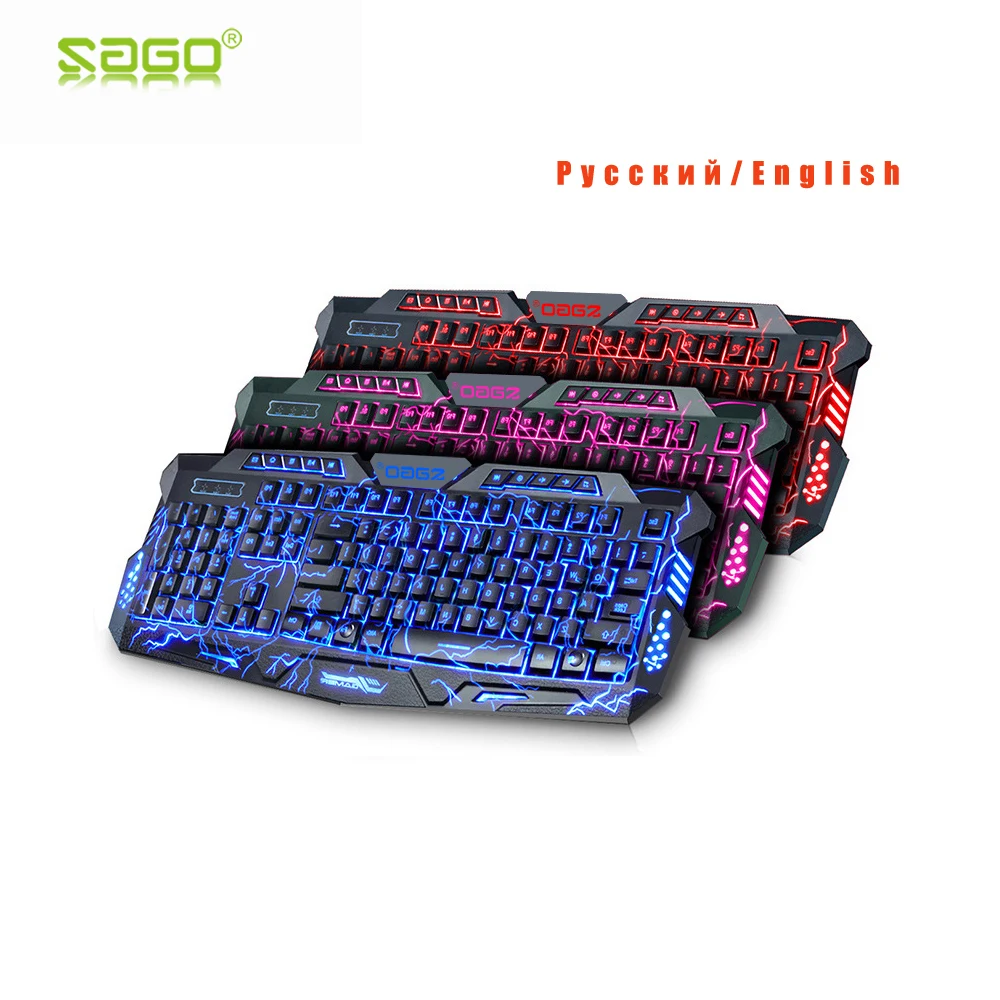 

Original Russian English Version Gaming Keyboard Red/Purple/Blue LED 3 Color Backlit Multimedia Ergonomic for Large-Scale Game