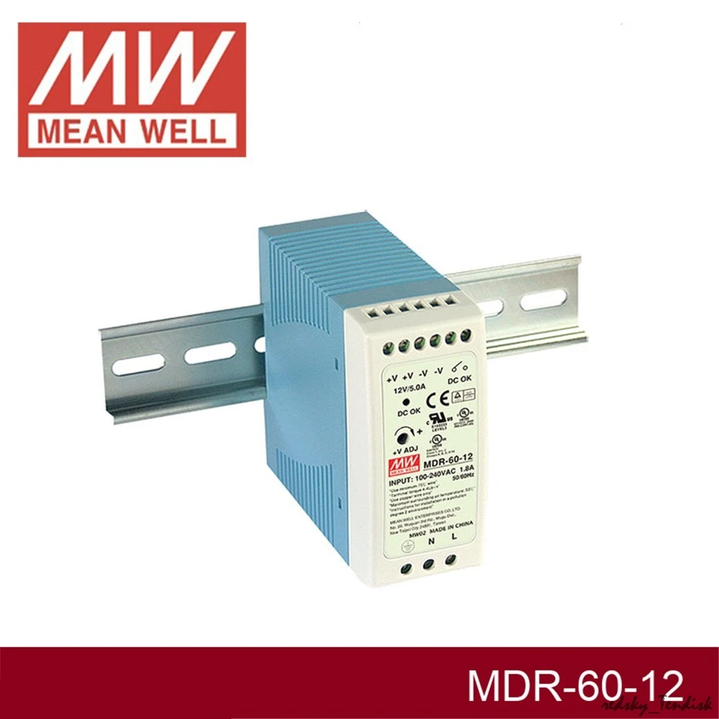 Sensor de Controle Pack Meanwell Alimentação Mdr-60-5v 12 v - 24 48 1.25a 2.5a 5a 10a Trilho Din Industrial Plc Hdr Lpv 1 60w 3 Fonte de alimentação de comutação