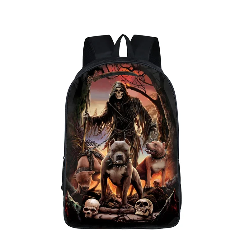 

Cool Death Reaper Bulldog Backpack Rottweiler Skull Print Women Men Daypack Teenage Preppy School Bags Children School Backpack