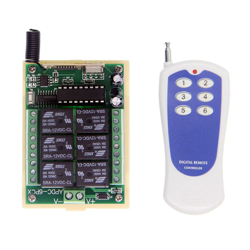 

DC 12V 24V 6 CH 6CH RF Wireless Remote Control Switch System, Transmitter + Receiver,315/433 MHz