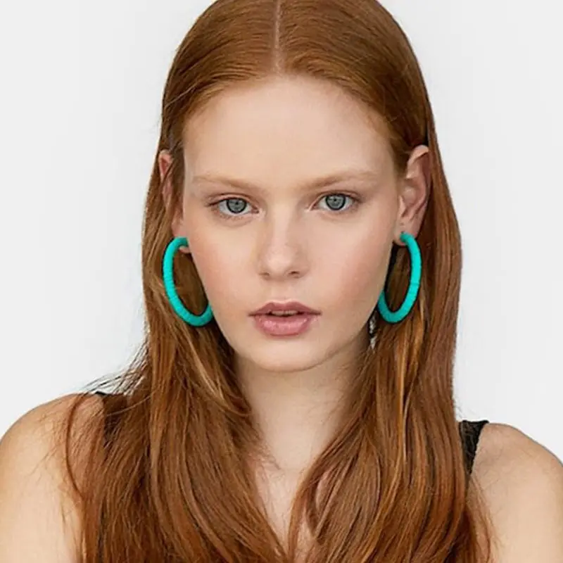 

JUST FEEL Trendy Large Resin Hoop Earrings For Women Vintage Round New Circle Shell Loops Earring Punk Jewelry Female Bohemian