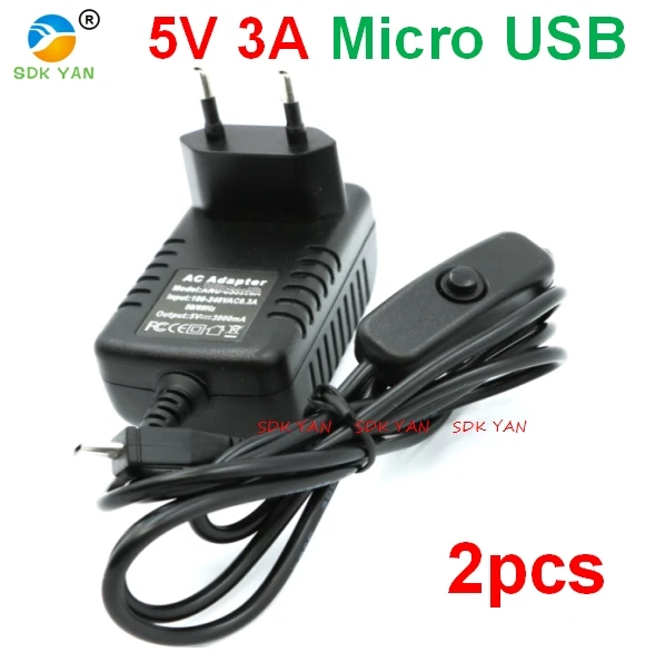 2 шт. 5 в 3a mirro usb Кнопка ВКЛ/ВЫКЛ зарядное устройство EU 3A Micro USB Raspberry PI 3 адаптер