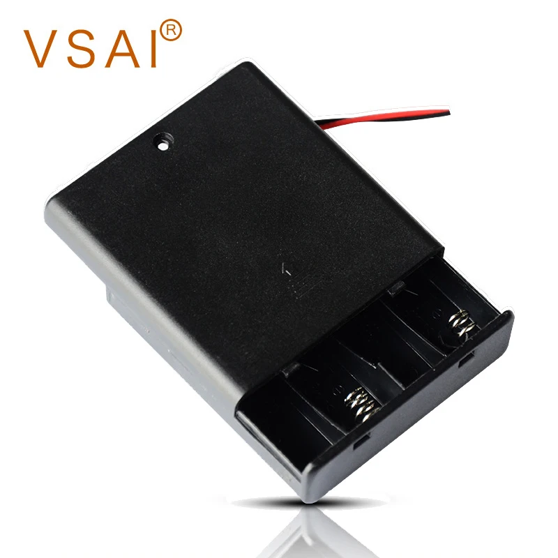 

VSAI 2pcs AA Size 4 Slots Power Battery Storage Case Box Holder Leads With Switch