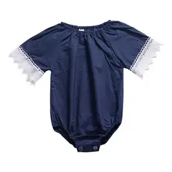Кружево короткий рукав малыш новорожденный младенец для маленьких девочек прочный комбинезон наряды одежда комбинезоны малышек