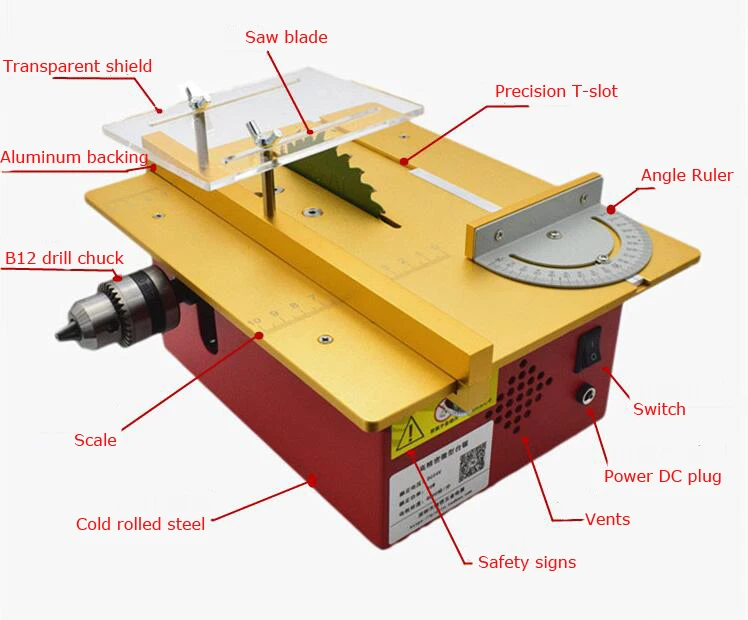 Mini Table Saw Multifunctional DIY Woodworking Saw Table cutter with 1pcs blade and Power supply