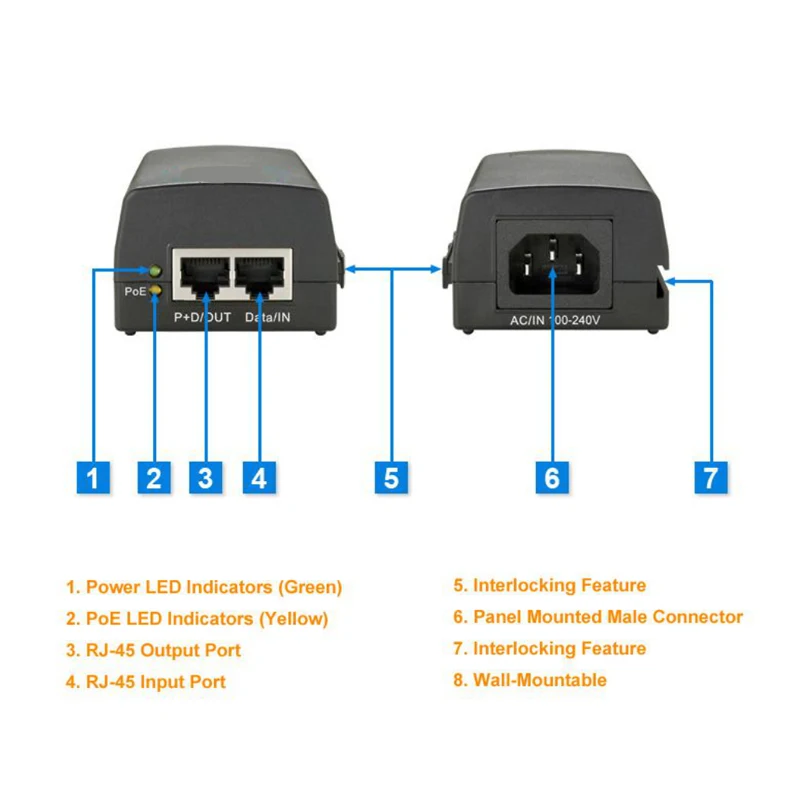 Новый POE инжектор автоматического обнаружения POE Питание IEEE 802.3af/на один порт 10/100/1000 м 30 Вт Мощность по Ethernet Gigabit