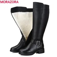 MORAZORA/Новинка года; зимние сапоги из натуральной кожи; Модные женские зимние сапоги высокого качества с густым мехом и шерстью; женские сапоги до колена