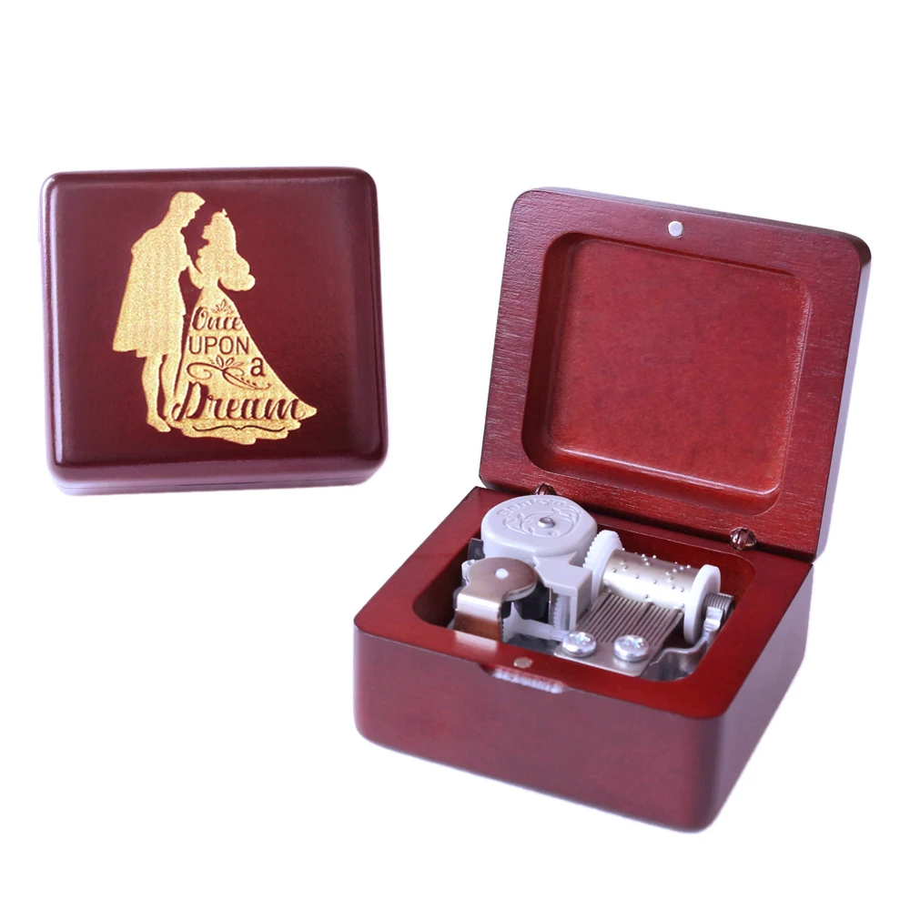 Sinzyo Handmade Wooden Once upon a December Music Box birthday Gift For Christmas/Birthday/Valentine's day gift box Wine red