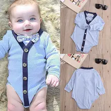 2016 New Newborn Kids Baby Boy Girl Warm Infant Gentlemen Bownot Long Sleeve Jumpsuit Bodysuit Clothes Outfit